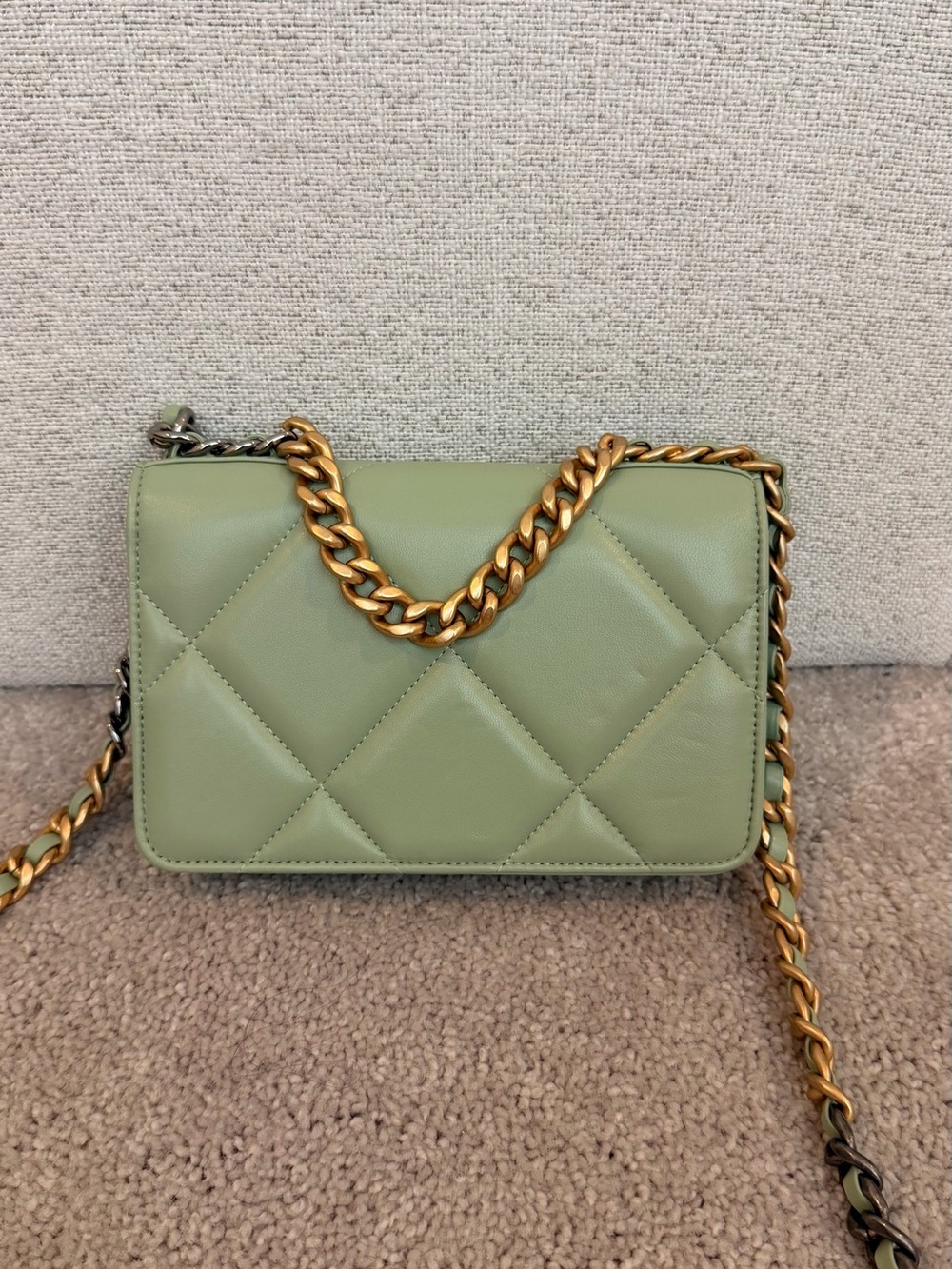 CHANEL Quilted Mini Flap Crossbody in Sage Green with Gold Chain - Picture 4 of 7
